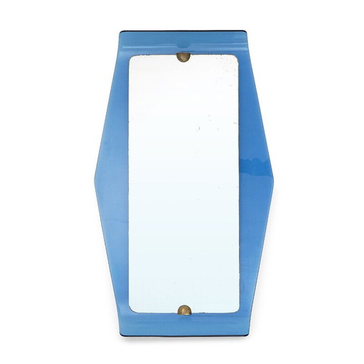 Specchio vintage con cornice in vetro blu di Cristal Art, anni '50