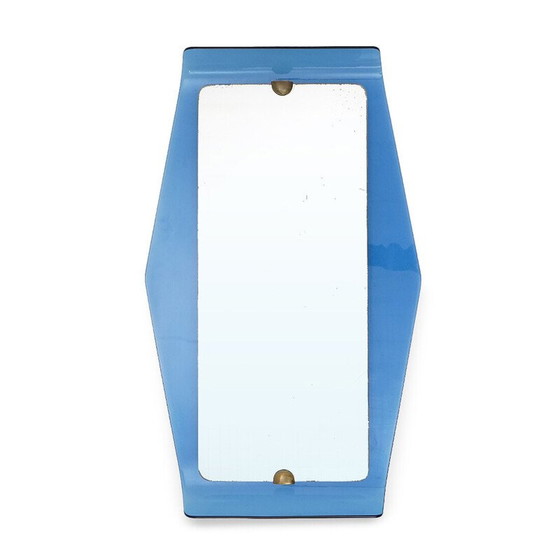 Image 1 of Vintage mirror with blue glass frame by Cristal Art, 1950s