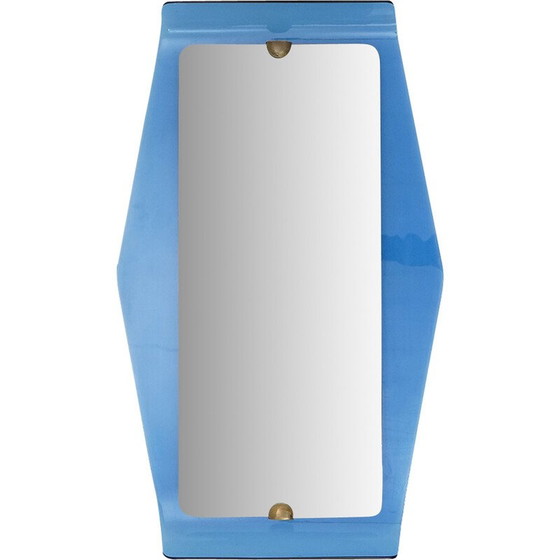 Image 1 of Vintage mirror with blue glass frame by Cristal Art, 1950s