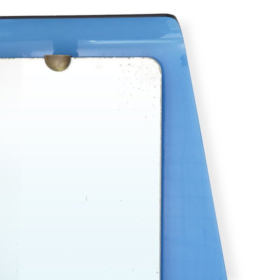 Image 1 of Vintage mirror with blue glass frame by Cristal Art, 1950s