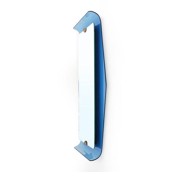 Image 1 of Vintage mirror with blue glass frame by Cristal Art, 1950s