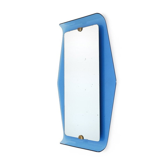 Image 1 of Vintage mirror with blue glass frame by Cristal Art, 1950s