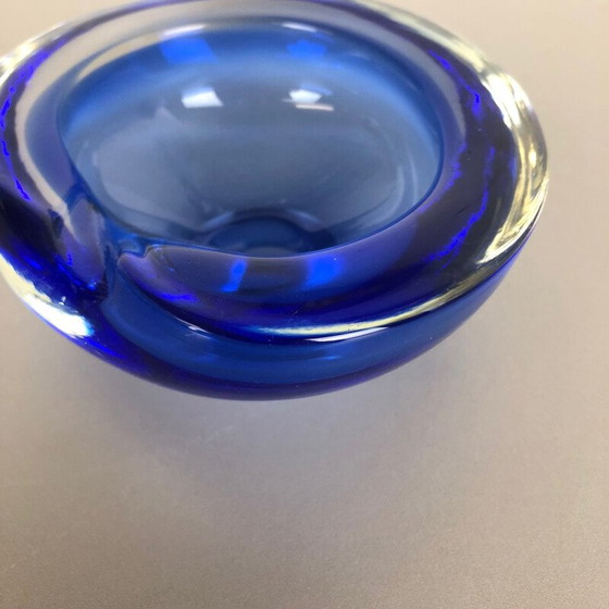Image 1 of Vintage Blue Murano Glass Bowl Shell Ashtray Italy 1970s