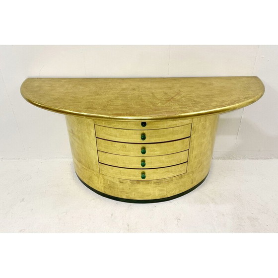 Image 1 of Vintage half moon console with gold leaf drawers and malachite handles, 1980