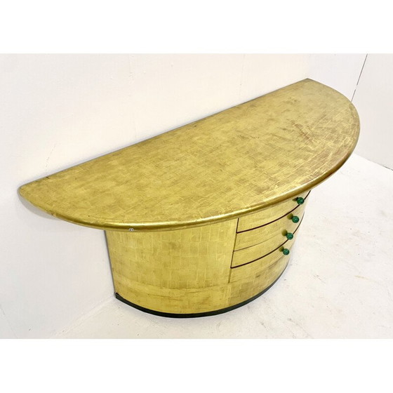 Image 1 of Vintage half moon console with gold leaf drawers and malachite handles, 1980