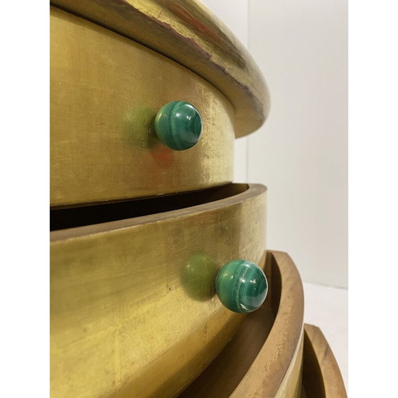 Image 1 of Vintage half moon console with gold leaf drawers and malachite handles, 1980