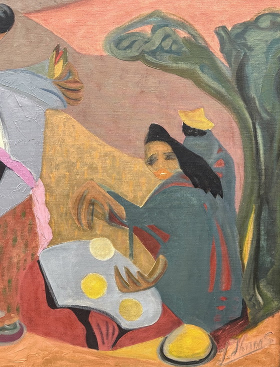 Image 1 of Jacqueline Hans Sublime And Large Expressionist Painting "Marchande De Tortilla" Dated 1963