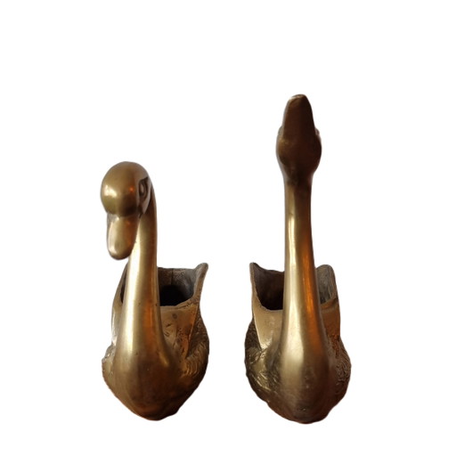 2x Solid brass swan plant pots