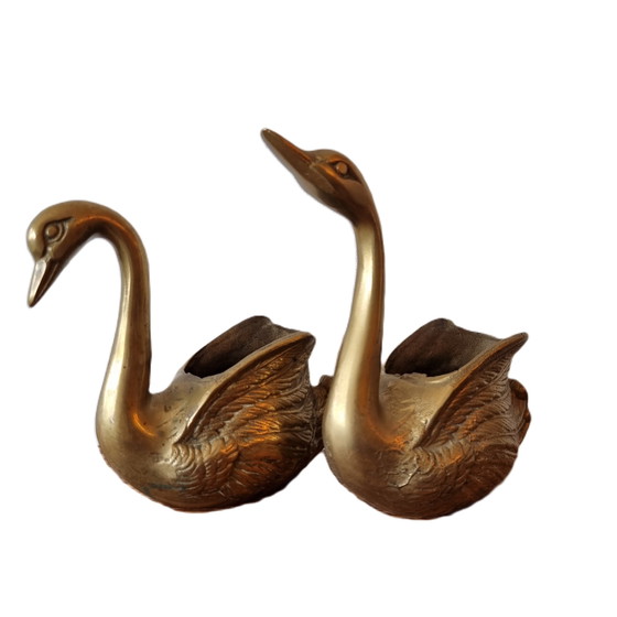 Image 1 of 2x Solid brass swan plant pots