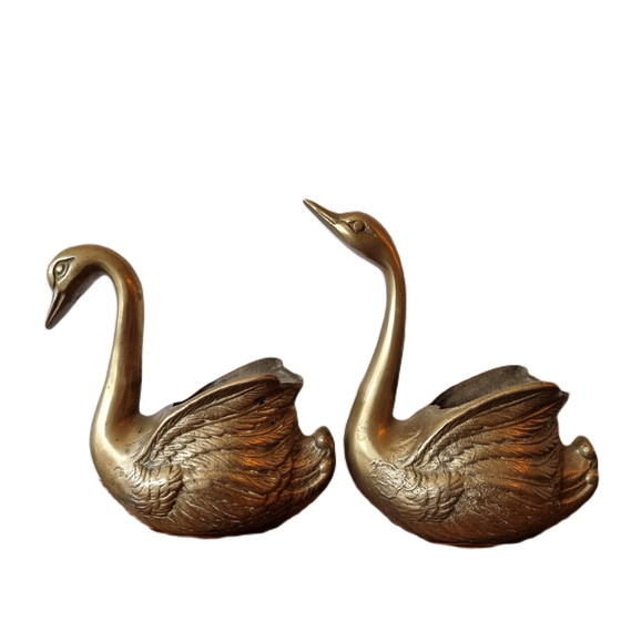 Image 1 of 2x Solid brass swan plant pots