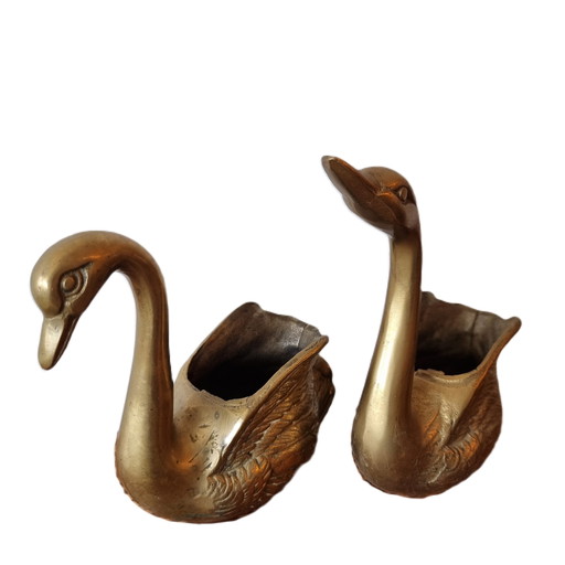 2x Solid brass swan plant pots