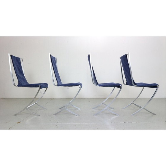 Image 1 of Set of 4 vintage dining chairs in velvet and steel by Pierre Cardin for Maison Jansen, France 1970