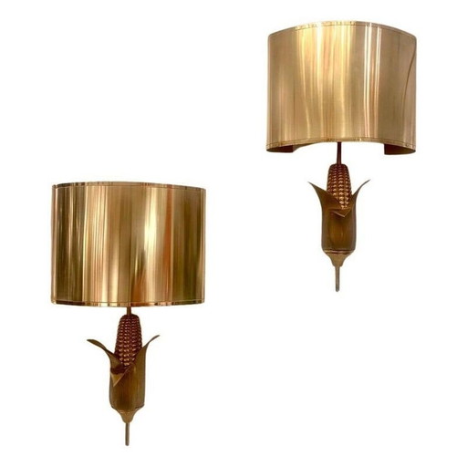 Pair of vintage bronze and brass sconces by Maison Charles, 1970