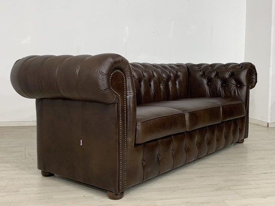 Image 1 of canapé anglais chesterfield canapé en cuir 3 places style vintage