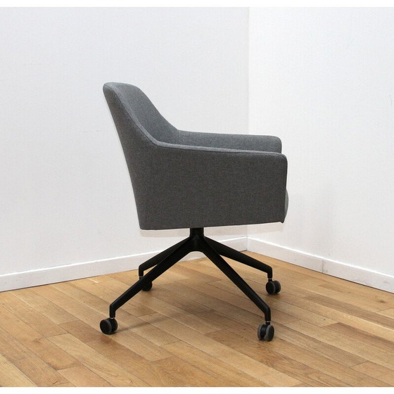 Image 1 of Vintage Sketch office armchairs in black stained metal and gray fabric for Arco