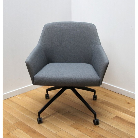 Image 1 of Vintage Sketch office armchairs in black stained metal and gray fabric for Arco