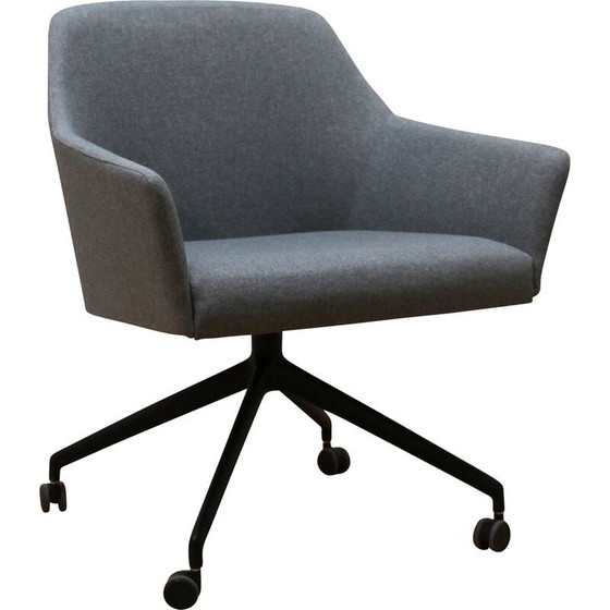 Image 1 of Vintage Sketch office armchairs in black stained metal and gray fabric for Arco