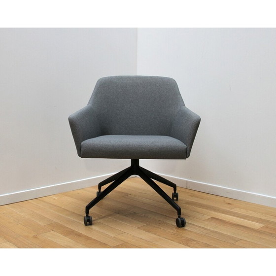 Image 1 of Vintage Sketch office armchairs in black stained metal and gray fabric for Arco