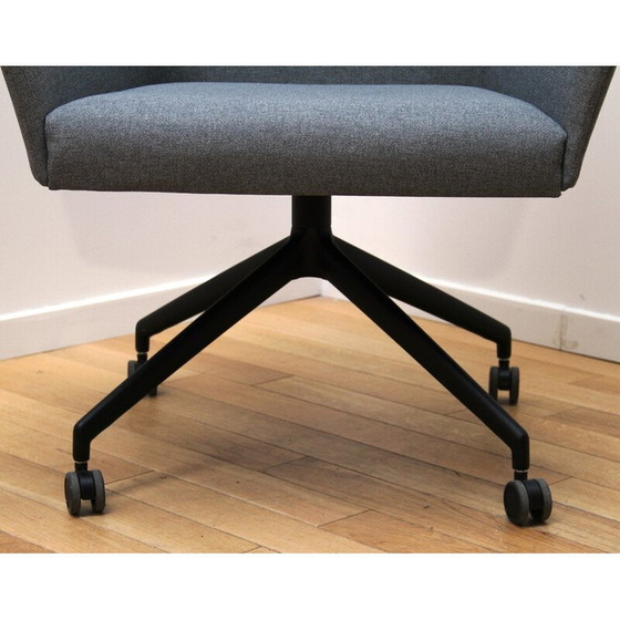 Image 1 of Vintage Sketch office armchairs in black stained metal and gray fabric for Arco