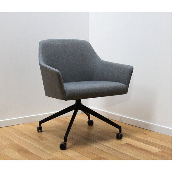 Image 1 of Vintage Sketch office armchairs in black stained metal and gray fabric for Arco