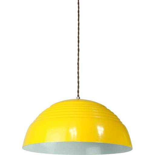 Vintage yellow metal pendant lamp, 1980