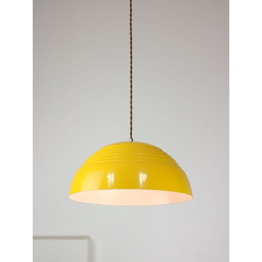 Vintage yellow metal pendant lamp, 1980