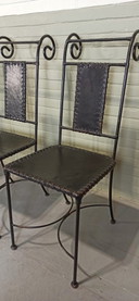 4 Black Wrought Iron And Leather Seats Dining Chairs
