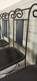 4 Black Wrought Iron And Leather Seats Dining Chairs