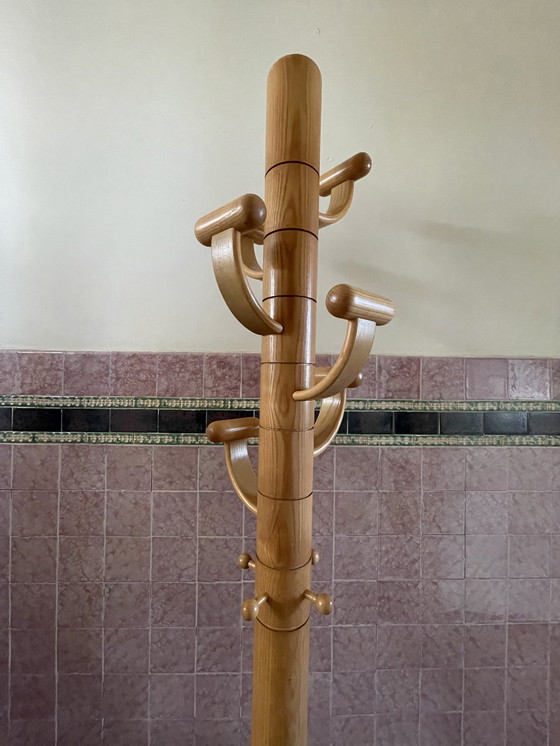 Image 1 of Vintage coat rack light ash wood with travertine base.