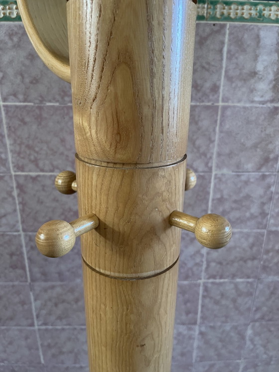 Image 1 of Vintage coat rack light ash wood with travertine base.