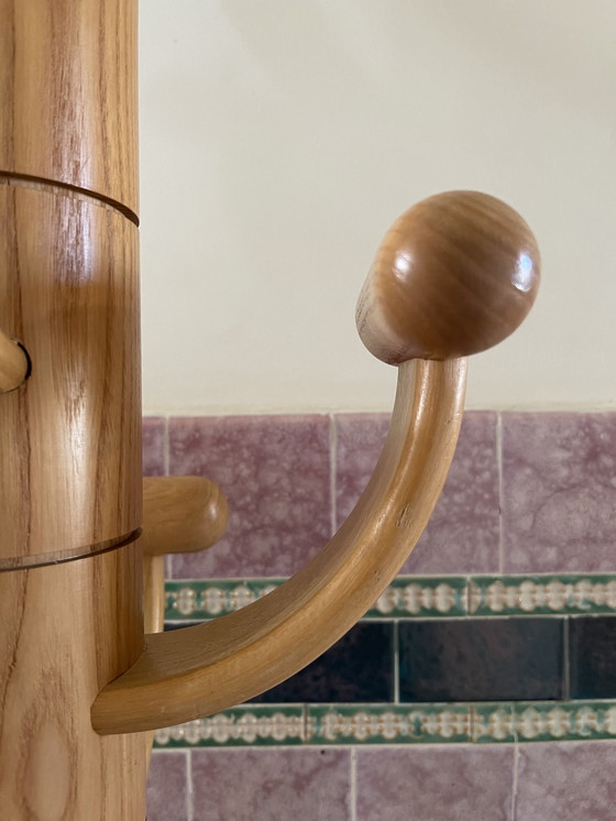 Image 1 of Vintage coat rack light ash wood with travertine base.