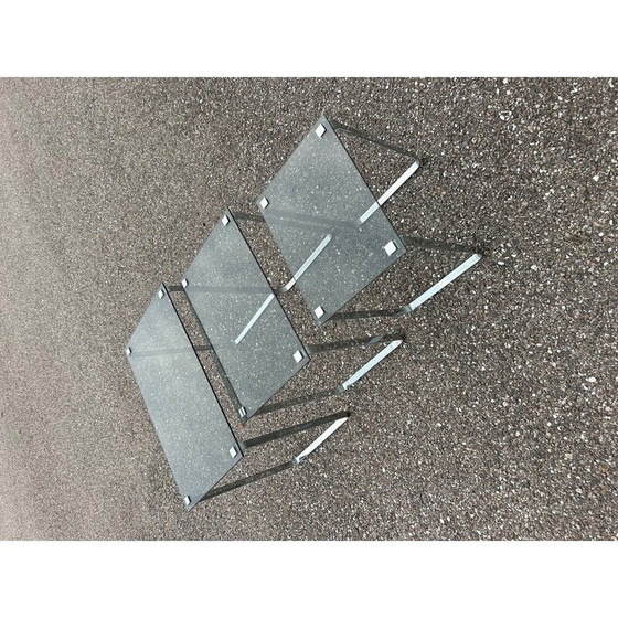 Image 1 of Vintage nesting tables in bluish glass and chrome