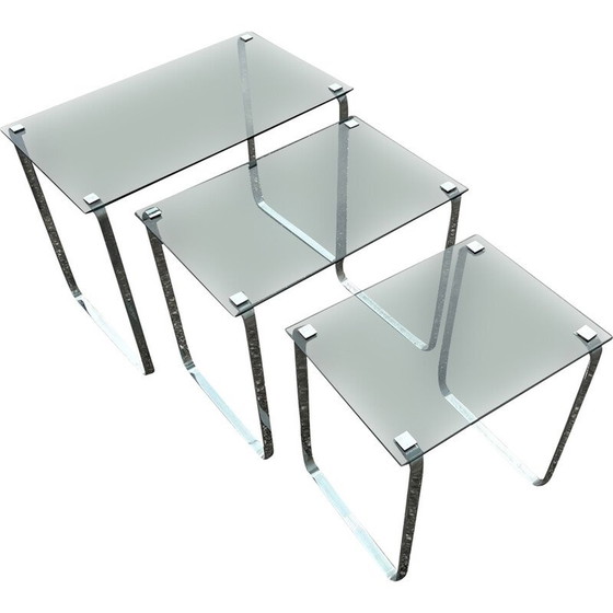Image 1 of Vintage nesting tables in bluish glass and chrome