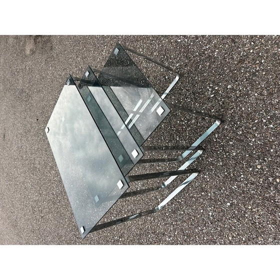 Image 1 of Vintage nesting tables in bluish glass and chrome