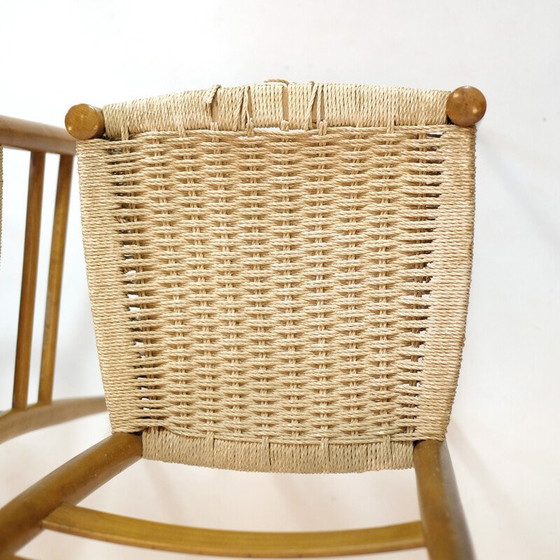 Image 1 of Set of 3 vintage chairs in wood and rope, Italy 1950