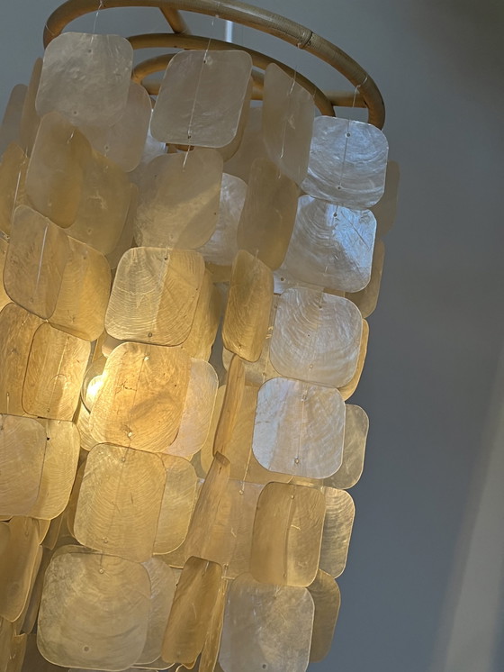 Image 1 of  Capiz Pendant Lamp Shells Lamp Bamboo Frame Pearl