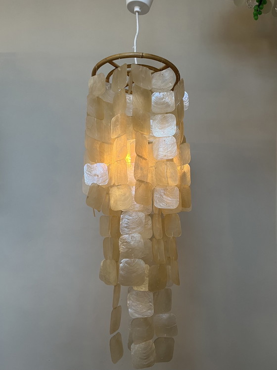 Image 1 of  Capiz Pendant Lamp Shells Lamp Bamboo Frame Pearl