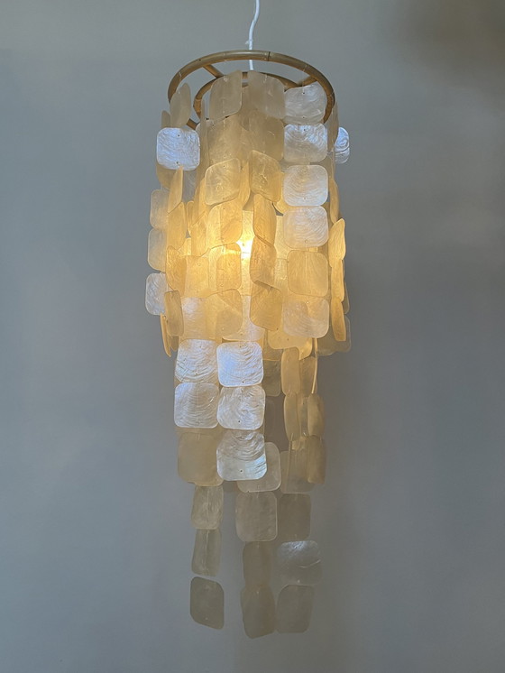 Image 1 of  Capiz Pendant Lamp Shells Lamp Bamboo Frame Pearl