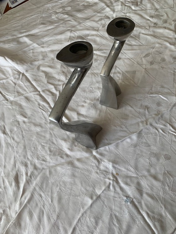 Image 1 of 2x Matthew Milton candlesticks Swan