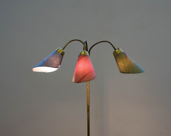 Image 1 of 50s floor lamp/lamp. Bag lamp brass, base. 3 flames