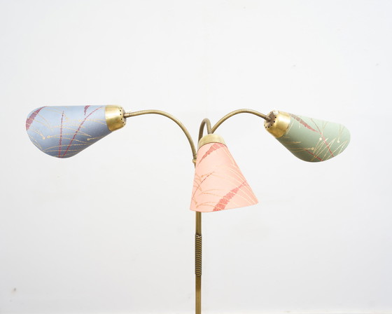 Image 1 of 50s floor lamp/lamp. Bag lamp brass, base. 3 flames