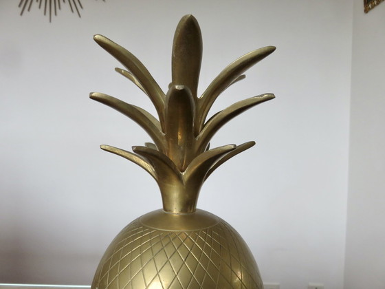 Image 1 of Boite Ananas Xxl En Laiton Massif, Holliwood Regency, 1970