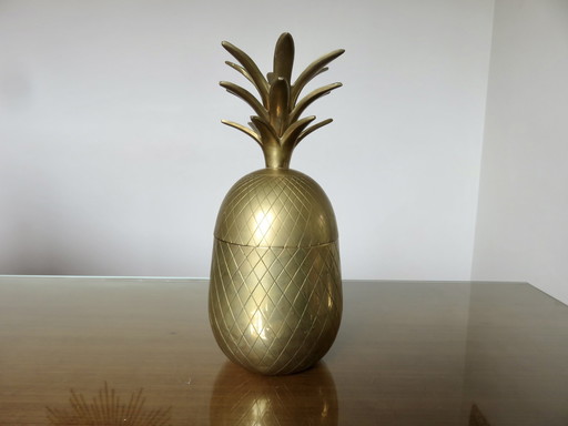 Boite Ananas Xxl En Laiton Massif, Holliwood Regency, 1970