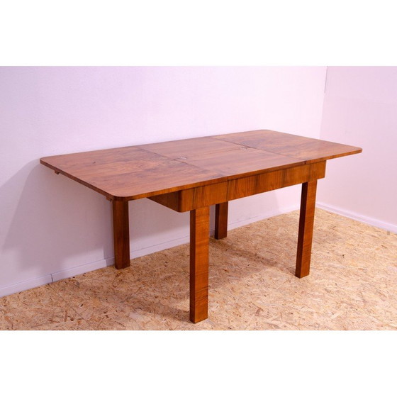 Image 1 of Vintage adjustable walnut wood dining table, Czechoslovakia 1930