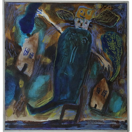 Acrílico vintage sobre lienzo de Annemette Lichtenberg, 1993