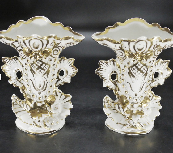 Image 1 of Pair Of Large Porcelain Vases Old Paris Napoléon Iii Xix Siècle