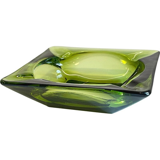 Posacenere vintage in vetro verde geometrico