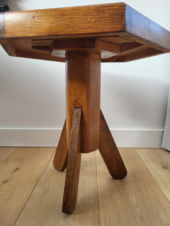 Image 1 of Art Deco Hexagonal Wooden Side Table Or Plant Table, Inlaid Wood Top