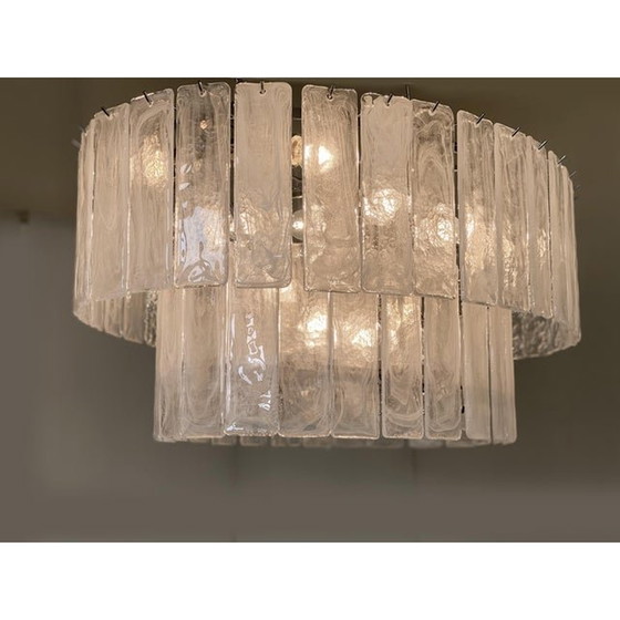 Image 1 of Lampadario contemporaneo in vetro di Murano "Listelli" bianco venato ovale