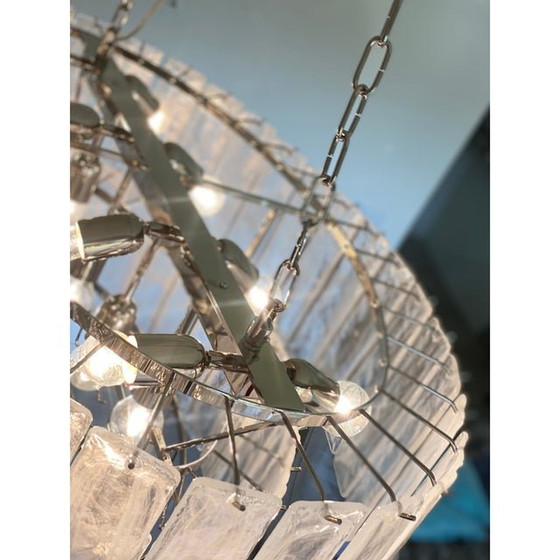 Image 1 of Lampadario contemporaneo in vetro di Murano "Listelli" bianco venato ovale